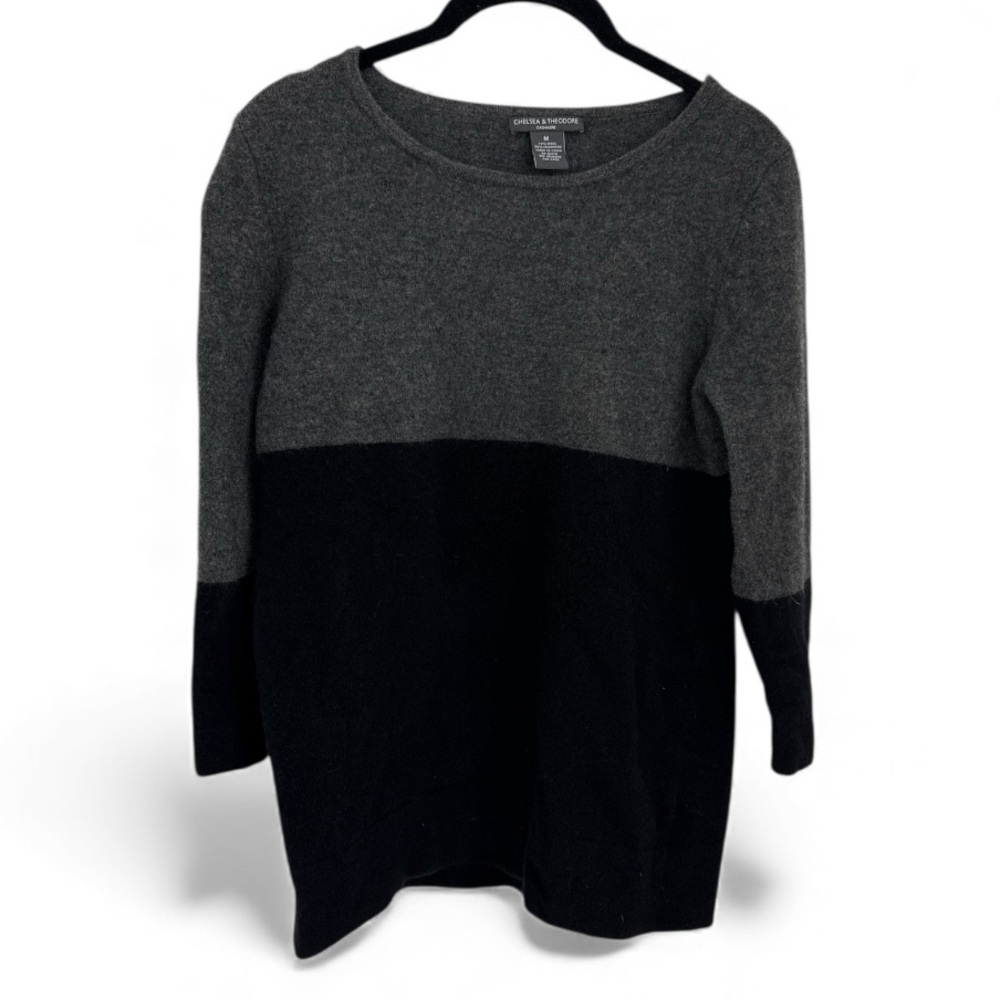 Chelsea & Theodore Women’s COLORBLOCK Cashmere sweater gray/black Size Medium